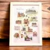 Illustrated Abergavenny Map Print And White Box Frame -GIFTS WITH HEART Sales ABERGAVENNY PRINT