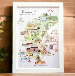 Illustrated Blaenavon Map Print And White Box Frame