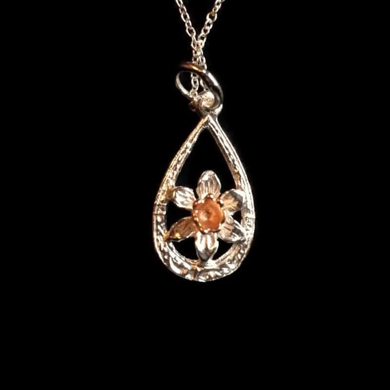 Daffodil Teardrop Necklace Silver With Gold Plated Flower 3 Daffodil Teardrop Necklace Silver With Gold Plated Flower