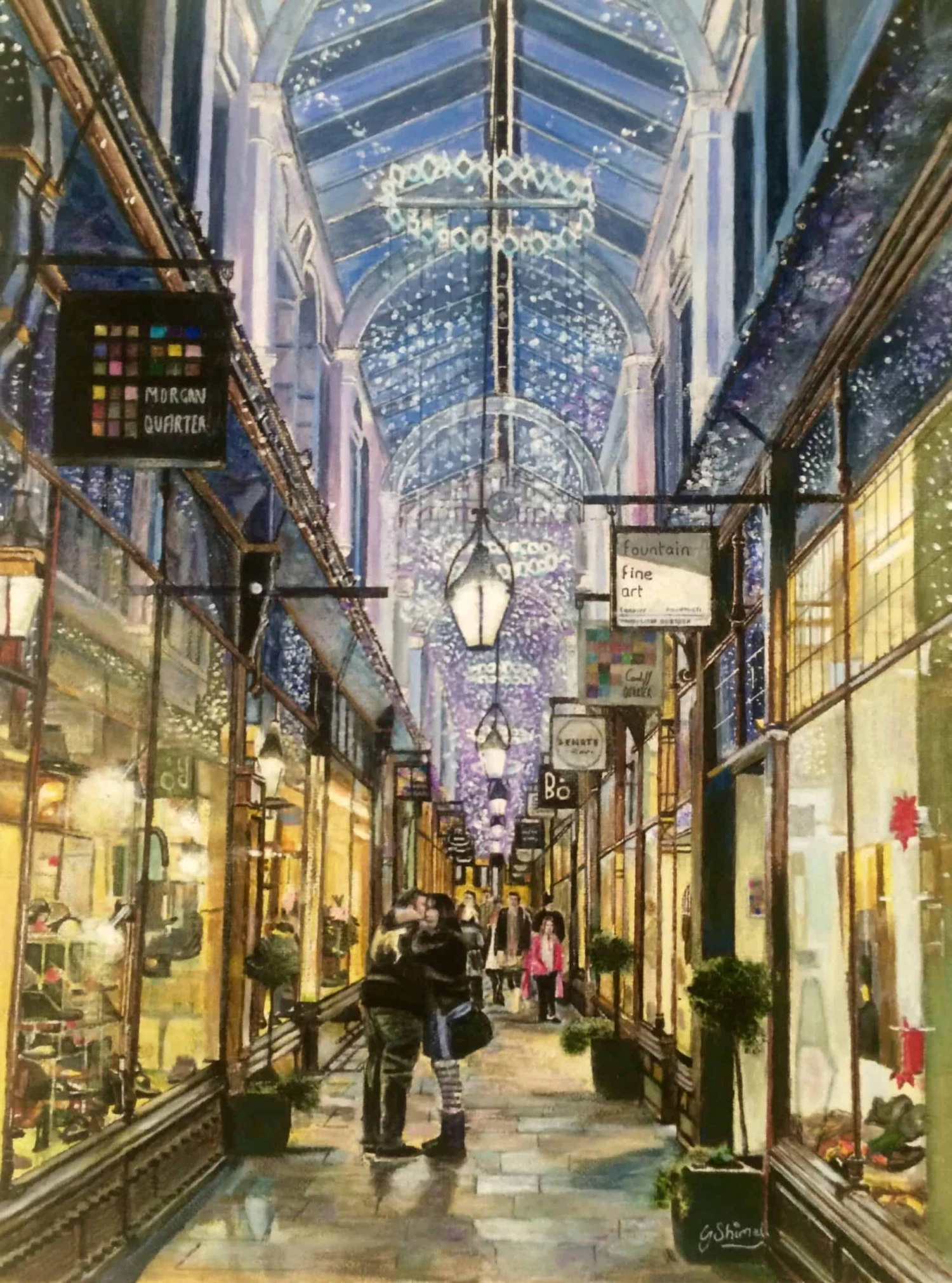 Cardiff Arcade At Christmas Original Painting 3 Cardiff Arcade At Christmas Original Painting