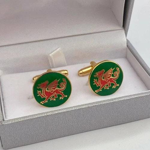 Gold And Green Welsh Dragon Cufflinks 3 Gold And Green Welsh Dragon Cufflinks