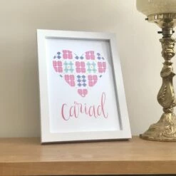 Cariad Heart Blanket Style Pattern Print And Frame
