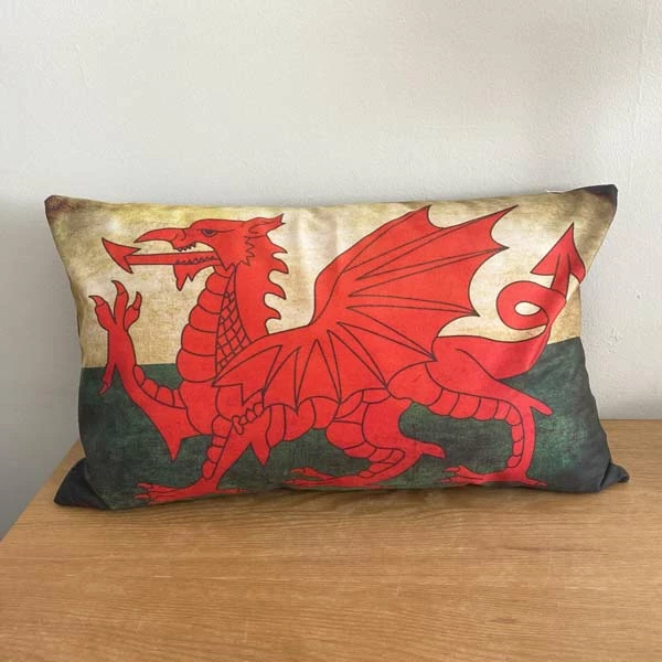 Oblong Aged Welsh Flag Cushion 3 Oblong Aged Welsh Flag Cushion