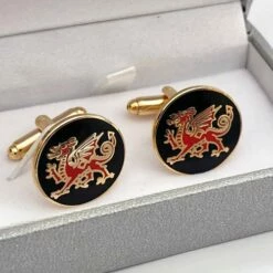 Gold And Black Welsh Dragon Cufflinks