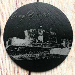 Welsh Castles Slate Coaster (set Of Six) With Box -GIFTS WITH HEART Sales caerphilly castle coaster