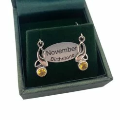 November Sterling Silver Celtic Drop Birthstone Earrings