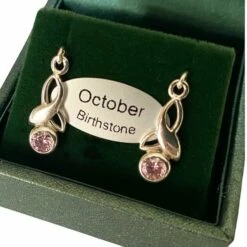 October Sterling Silver Celtic Drop Birthstone Earrings