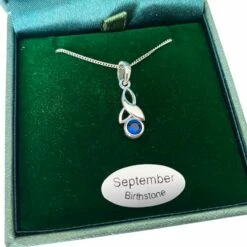 September Birthstone Sterling Silver Celtic Leaf Necklace