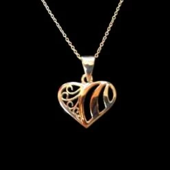 Heart Pattern Pendant And Necklace With Rose Gold Plate