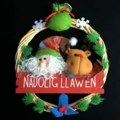 Welsh Christmas Wreath Decoration – Santa & Rudolph