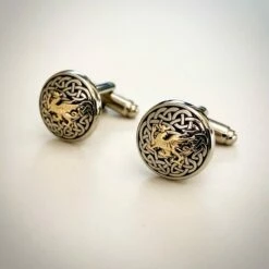 Premium Gold Plated Pewter Welsh Dragon With Celtic Knotwork Cufflinks With Box