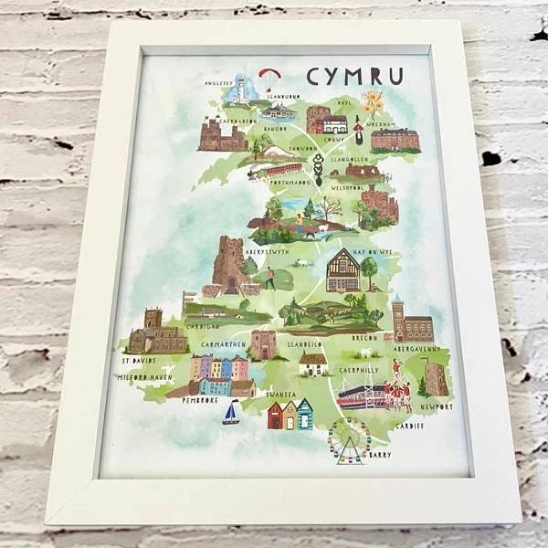 Illustrated Welsh Map Print And Frame 3 Illustrated Welsh Map Print And Frame