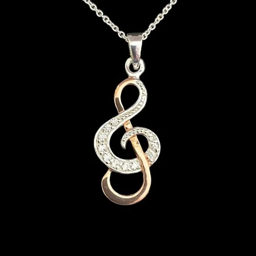 Musical Treble Clef Necklace In Silver And Rose Gold 3 Musical Treble Clef Necklace In Silver And Rose Gold