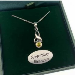 November Birthstone Sterling Silver Celtic Leaf Necklace