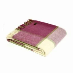 Raspberry Block Check Woollen Welsh Blanket