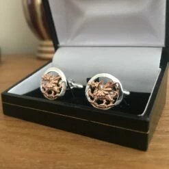 Rose Gold Welsh Dragon Cufflinks With Box