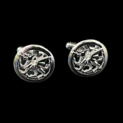 Round Silver Welsh Dragon Cufflinks