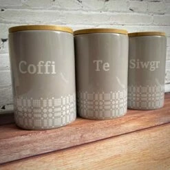 Ceramic Welsh Blanket Pattern Kitchen Cannisters (set Of 3)