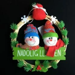 Welsh Christmas Wreath Decoration – Snowmen.