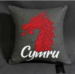 Welsh Dragon Head Cushion Grey