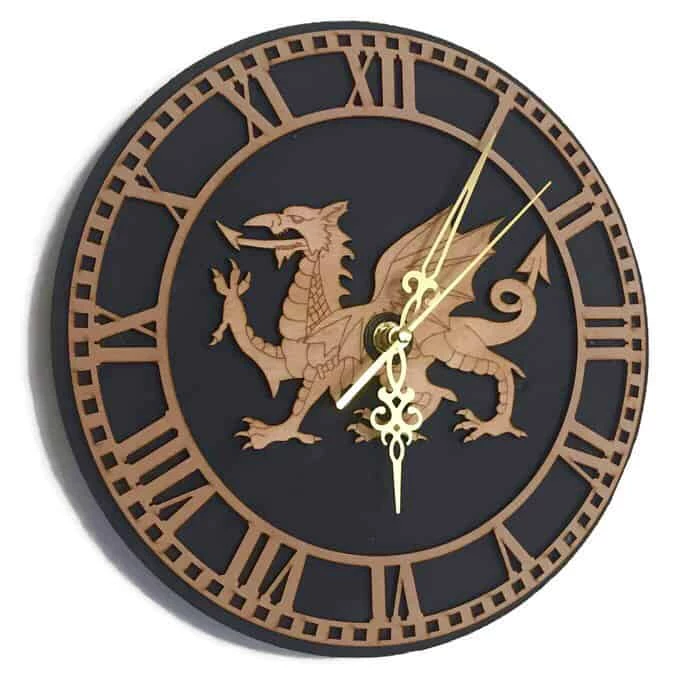 Welsh Dragon Slate & Wood Wall Clock 3 Welsh Dragon Slate & Wood Wall Clock