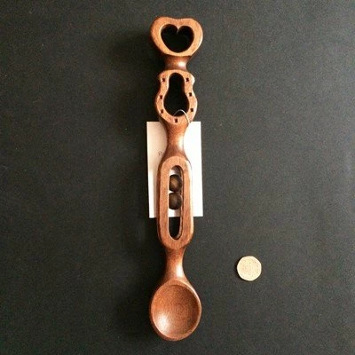 Welsh Love Spoon With Balls And Cage 3 Welsh Love Spoon With Balls And Cage