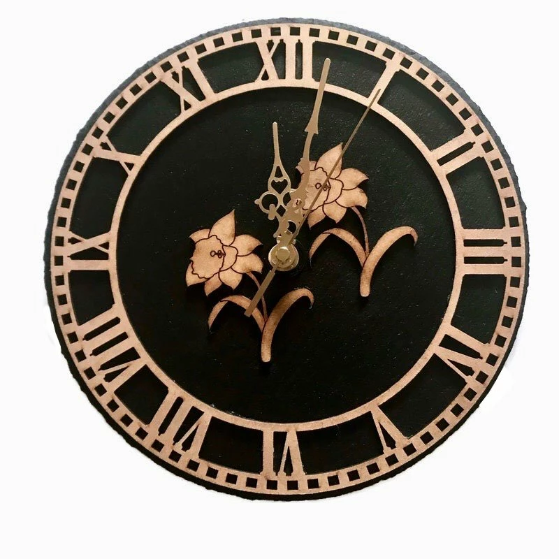 Welsh Daffodil Slate & Wood Wall Clock 3 Welsh Daffodil Slate & Wood Wall Clock