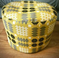 Mustard Yellow Welsh Tapestry Pouf