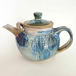 Stoneware Leaf Pattern Teapot With Flower Pattern
