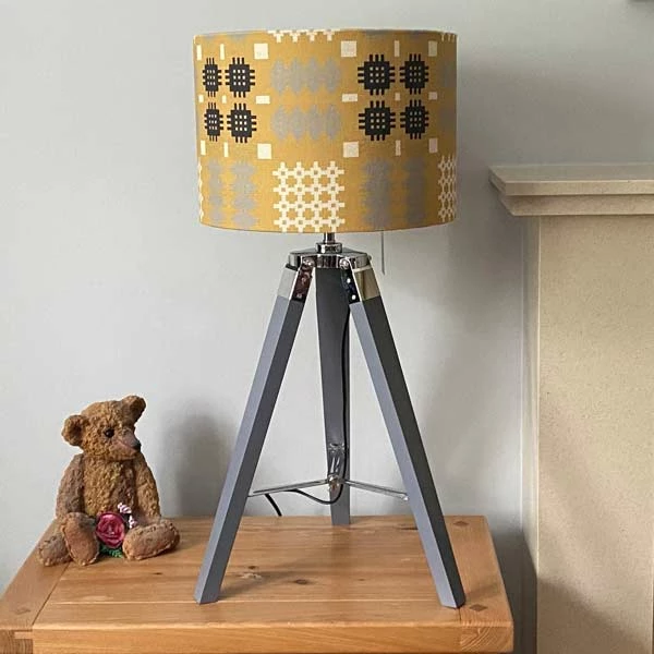Mustard Yellow Welsh Tapestry Table Tripod Lamp 3 Mustard Yellow Welsh Tapestry Table Tripod Lamp